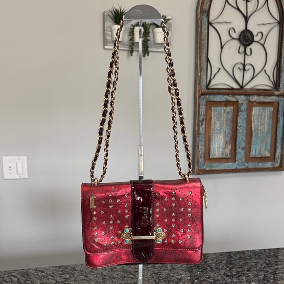 Brangio Italy Handbags - Brangio Italy metallic Red Studded Shoulder Bag